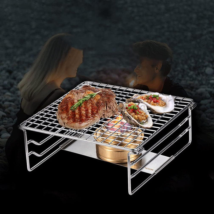 Grill-Warmhalterost aus robustem Edelstahl, tragbarer Grillrost mit Beinen für Outdoor, Rucksackreis