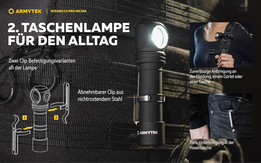 Armytek Wizard C2 Pro Nichia LED Warmweiss Stirnlampe Magnet USB Multifunktion Taschenlampe