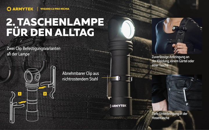 Armytek Wizard C2 Pro Nichia LED Warmweiss Stirnlampe Magnet USB Multifunktion Taschenlampe