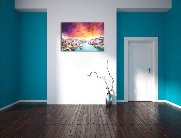 Venedig Malerei Effekt, Format: 100x70 auf Leinwand, XXL riesige Bilder fertig gerahmt mit Keilrahme