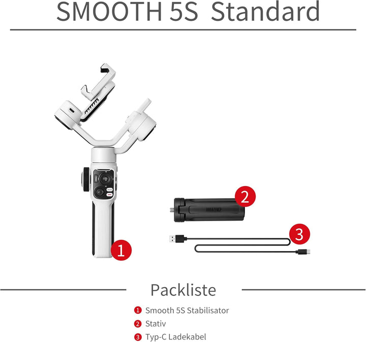 ZHIYUN Smooth-5S [Official] iPhone Gimbal Stabilisator 3-Achsen mit Stativ, Smartphone Gimbal mit Se