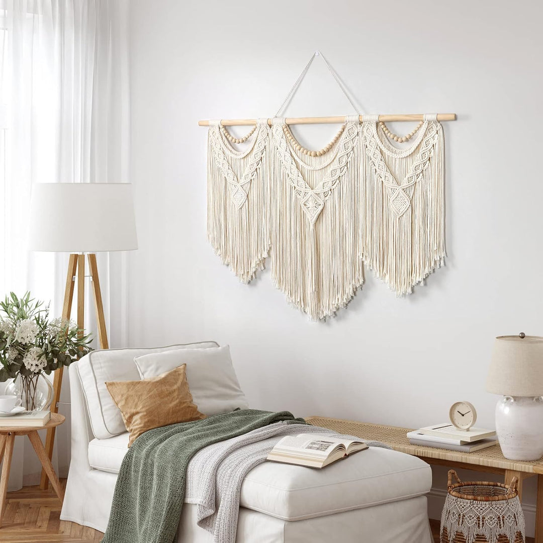 Dremisland Grosse Makramee Wandbehang Boho Gewebter Wandteppich Quaste Perlen Wand Tapisserie Böhmis