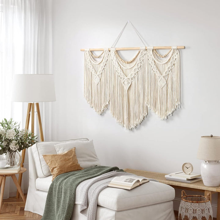 Dremisland Grosse Makramee Wandbehang Boho Gewebter Wandteppich Quaste Perlen Wand Tapisserie Böhmis