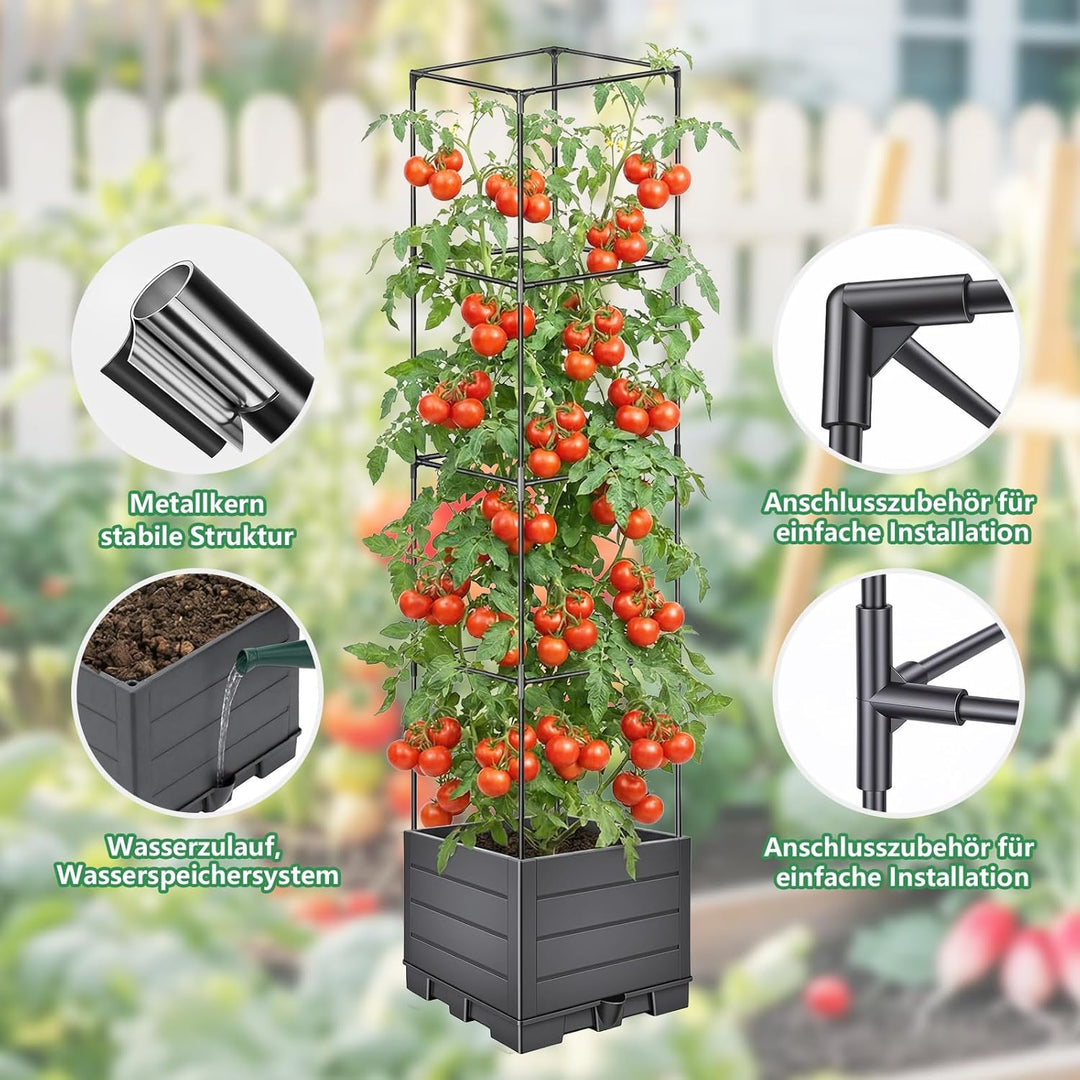 Hysagtek Tomatentopf mit Rankhilfe - Metall Pflanzkasten mit Rankgitter Höhenverstellbar, Pflanzturm