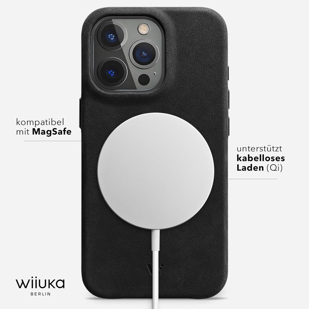 WIIUKA Hülle für iPhone 15 Pro, Leder aus Deutschland, Lederhülle extra Dünn, Premium Handyhülle, Ca