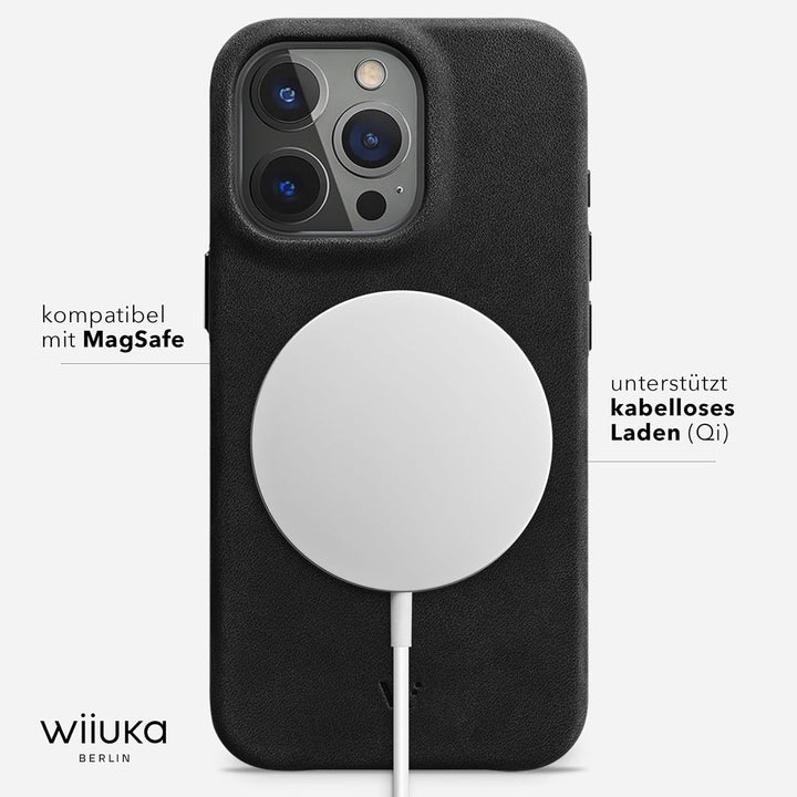 WIIUKA Hülle für iPhone 15 Pro, Leder aus Deutschland, Lederhülle extra Dünn, Premium Handyhülle, Ca