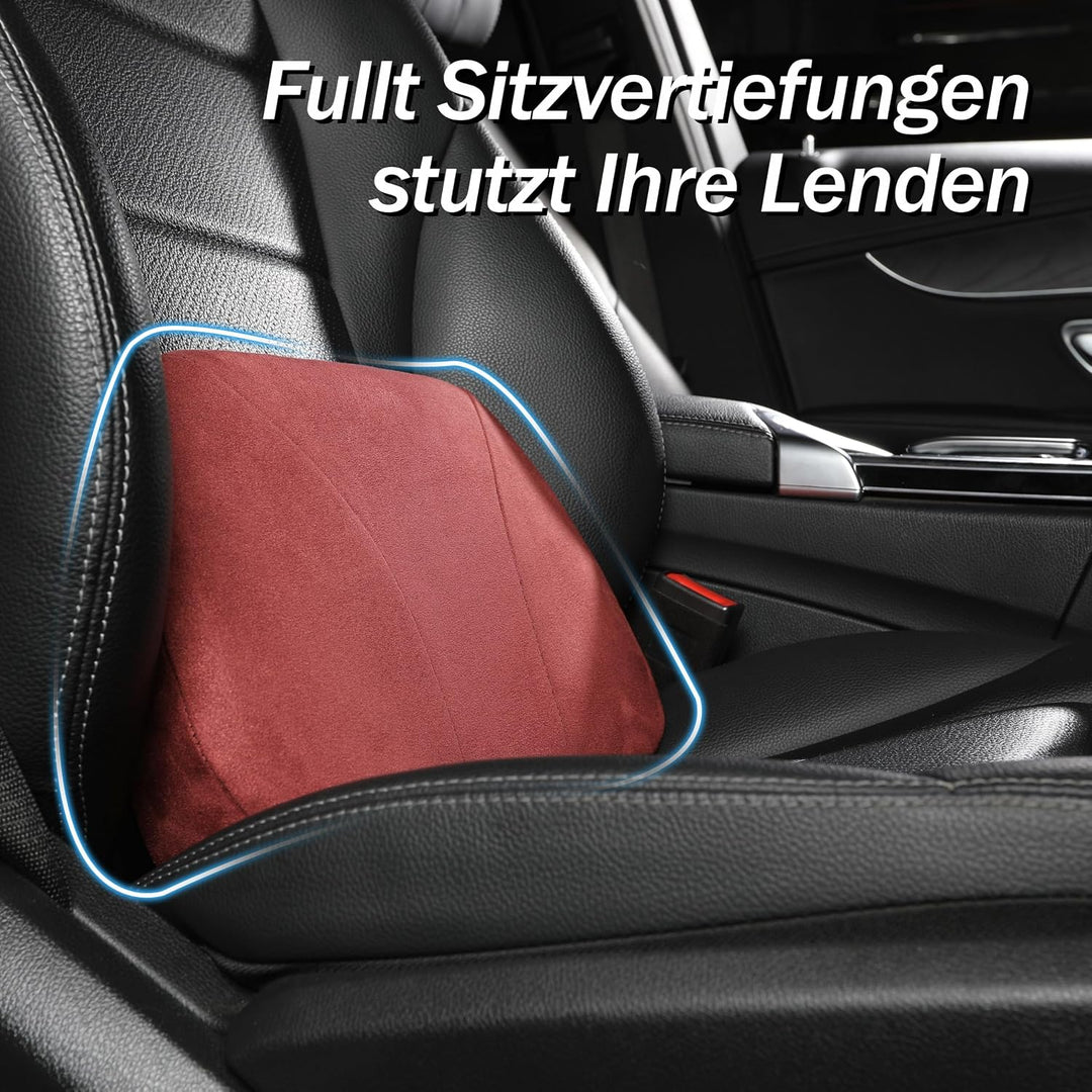 Lendenstützkissen Auto, Memory Foam Füllung &amp; Hautfreundliches Samtleder – Taillengerechte Passform