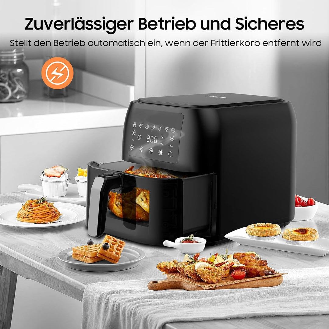iceagle Heissluftfritteuse XXL Air Fryer 8,5L - Heissluftfritteuse mit Grosses Sichtfenster | Friteu