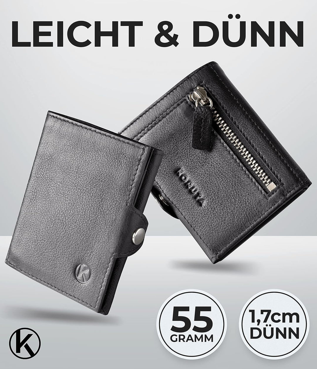 KORUTA® Slim Wallet mit Münzfach &amp; RFID Schutz - Kartenetui - Mini Geldbörse für Herren &amp; Damen - Kr