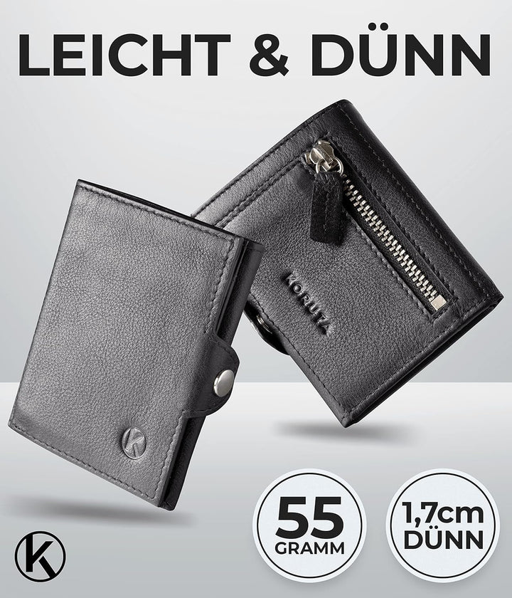 KORUTA® Slim Wallet mit Münzfach &amp; RFID Schutz - Kartenetui - Mini Geldbörse für Herren &amp; Damen - Kr