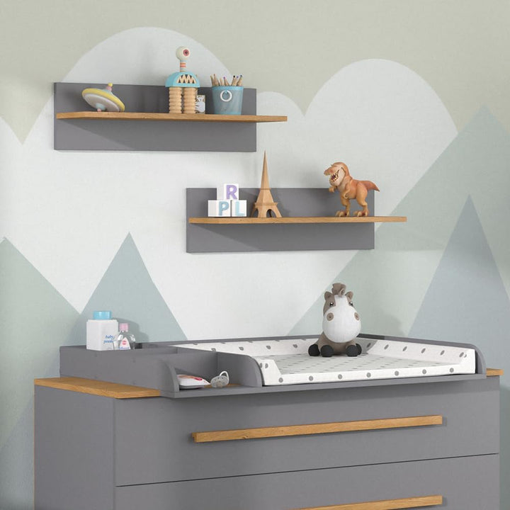 VitaliSpa Wandregal für das Kinderzimmer Malia, Grau/Eiche, 70 x 20 cm, Grau
