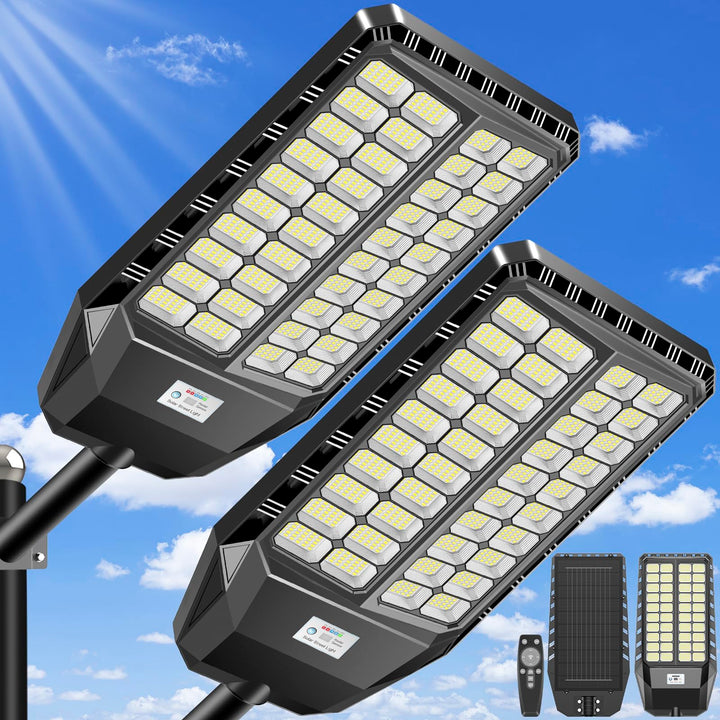 Solarleuchten für Aussen mit Bewegungsmelder 2 Pack-7000K Solar Strassenlaterne, 4 Beleuchtungsmodi,