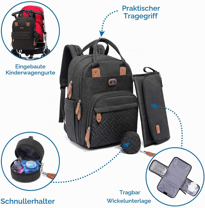 Wickeltasche Rucksack - Dikaslon Grosser Wickelrucksack mit Multifunktions-Babytaschen und mobiler W