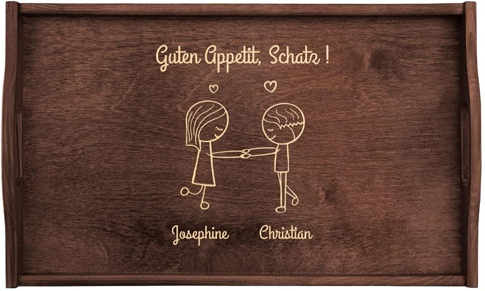 Maverton Serviertisch mit Gravur - für Zwei - Snack-Tablett mit Griffen - klappbare Beine - erhöhter