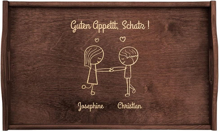 Maverton Serviertisch mit Gravur - für Zwei - Snack-Tablett mit Griffen - klappbare Beine - erhöhter