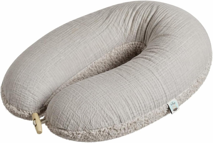 sei Design Stillkissenbezug 4-lagiger Musselin Teddyplüsch XXL 190 x 35 cm Grau – GOTS Bio-Baumwolle