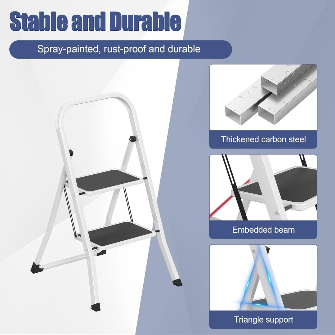 Aufun Trittleiter 2 Stufen klappbar, Leitertritt Faltbare Leiter aus legiertem Stahl, mit rutschfest