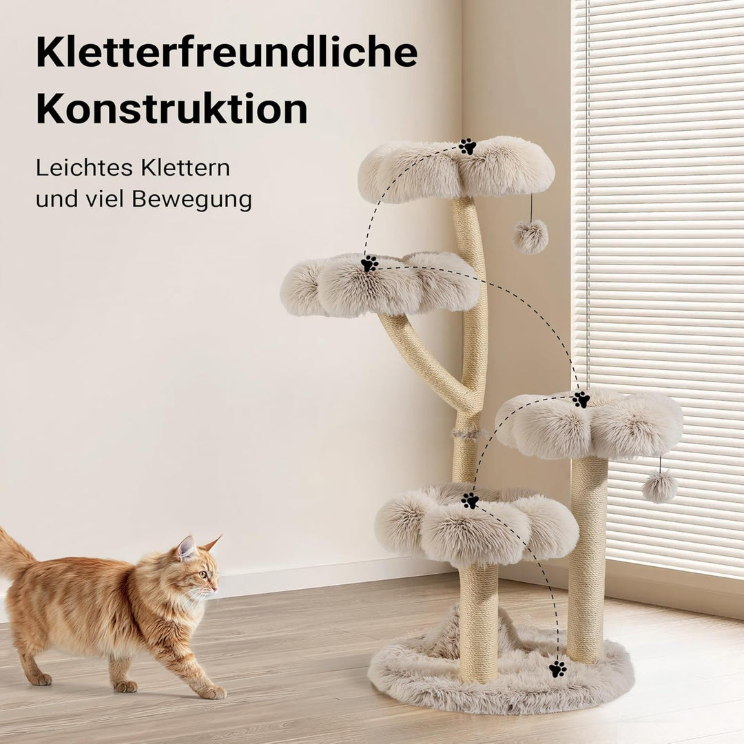 Fudajo Designer Kratzbaum 59 x 59 x 123 cm, Katzenkratzbaum mit Plüsch und Sisal, Kletterbaum für Ka