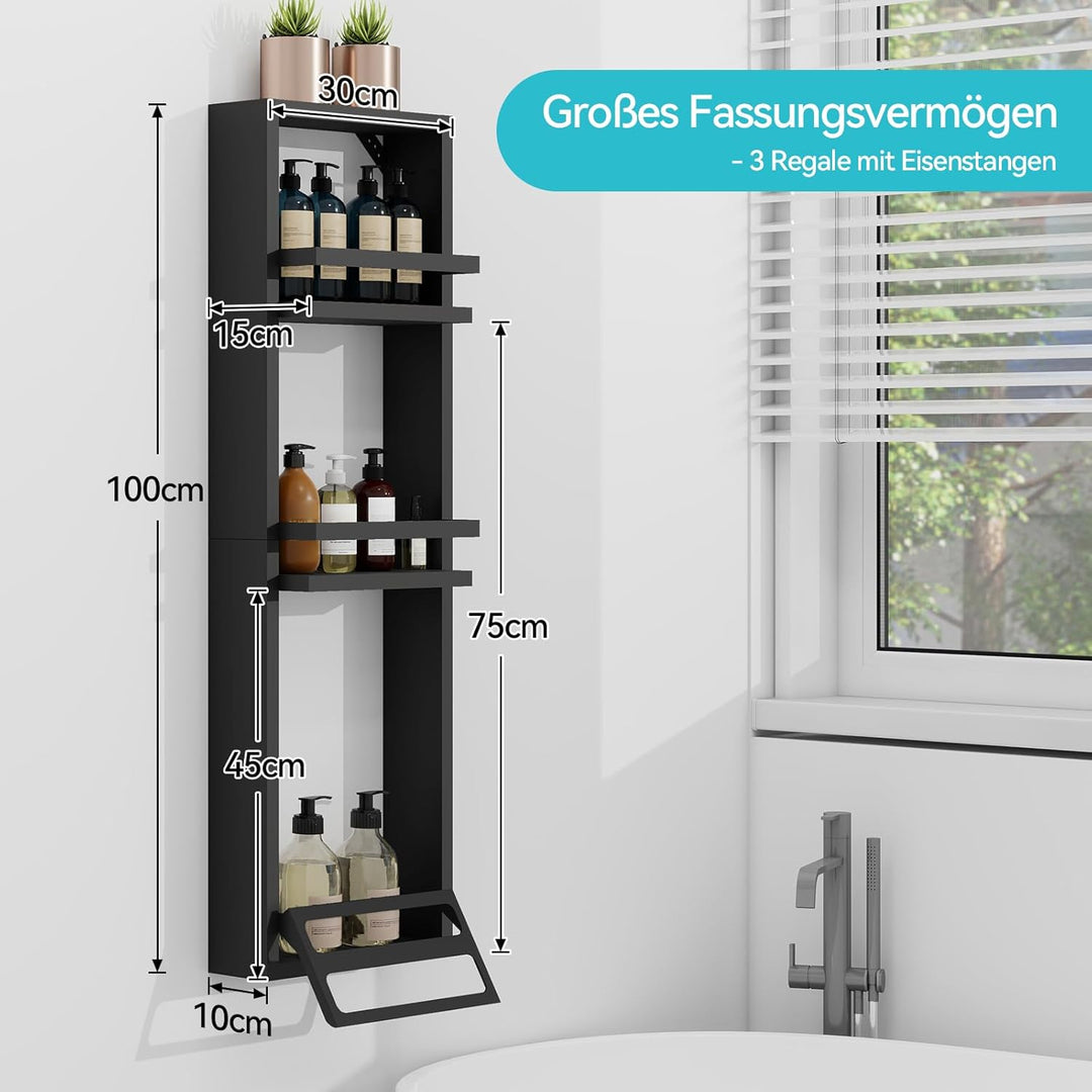 ZealWe Wandregal 3 Ebenen Badregale, Badezimmerregal mit Handtuchhalter, Badezimmer Regal Wand 30x10
