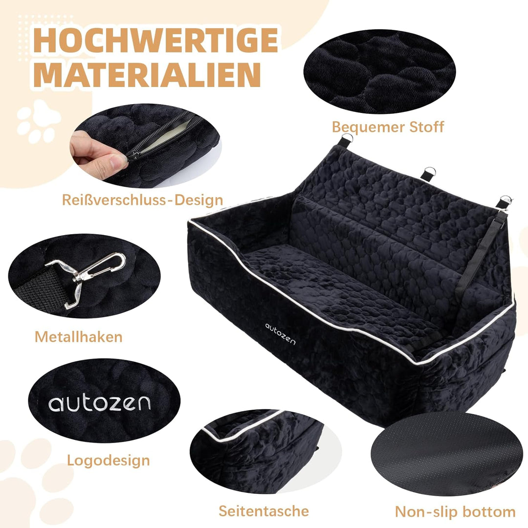 Hunde Autositz für mittlerer grosse Hunde, Abnehmbarer Hundesitz Auto bis zu 54kg mit 2 Sicherheitsl