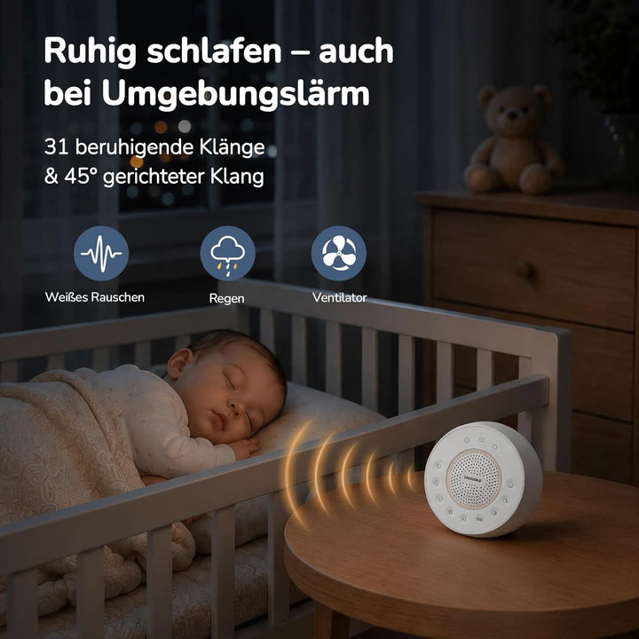 Housbay White Noise Machine für Babys mit Nachtlicht – Weisses Rauschen Gerät für Neugeborene, 31 be