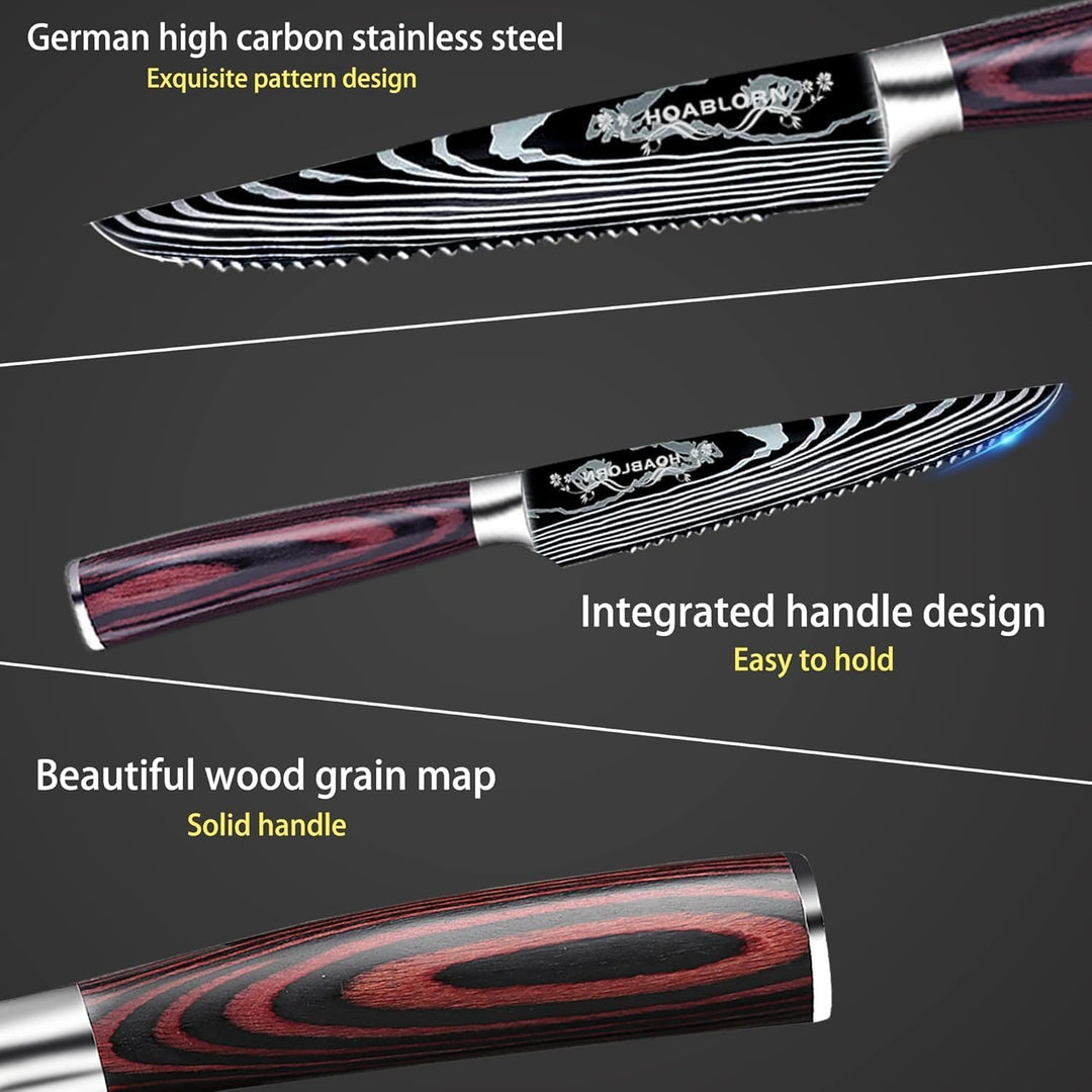 ChefHoablorn Küchenmesser Set mit Block 15pcs Messerblock mit Messer Akazienmesser Halter mit Starke