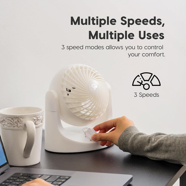 Iris Ohyama Woozoo Kleiner Ventilator, Vertikale Neigung 120°, Leise 28dB, Tragbar, 3 Geschwindigkei