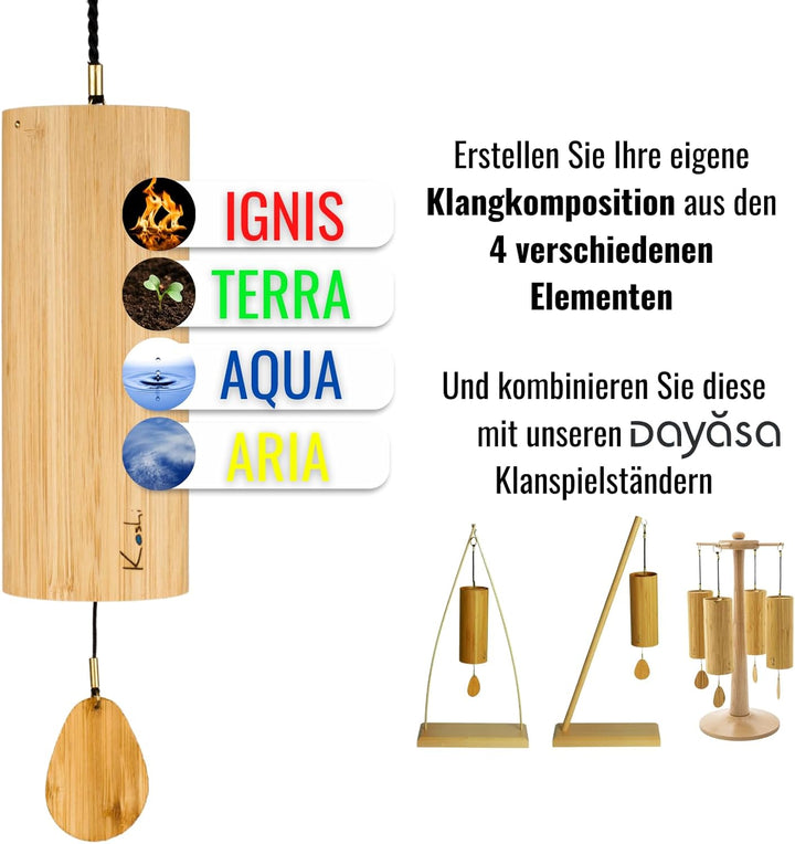 Koshi Klangspiel aus Bambusfurnier Ignis Feuer | Windspiel mit Geschenkverpackung | Geschenkbox | Ve
