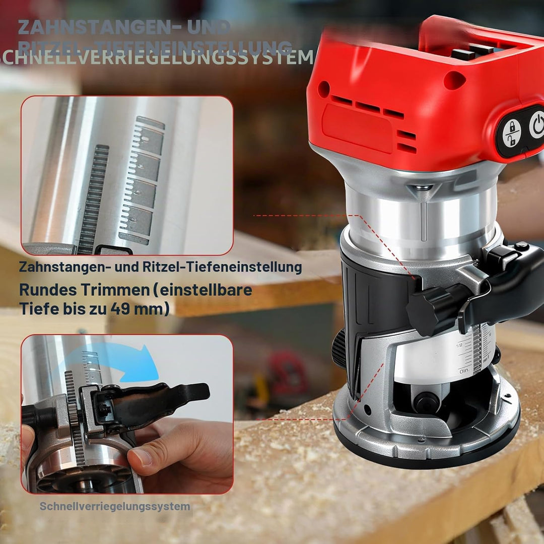 Kabelloser Power-Router kompatibel mit Milwaukee M18 18 V Akku, Aluminium-Basis, 800 W 30000 U/min b