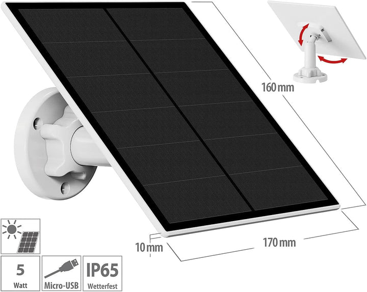revolt MicroUSB Solarpanel: Solarpanel für Akku-IP-Kameras mit Micro-USB, 5 W, 5 V, IP65 (Solarpanel