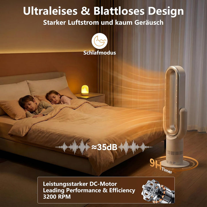 QG830 Bladeless Turmventilator, 2-in-1 Heizgerät & Kühlventilator, 10 Kühl- & 3 Heizstufen, Fernbedi