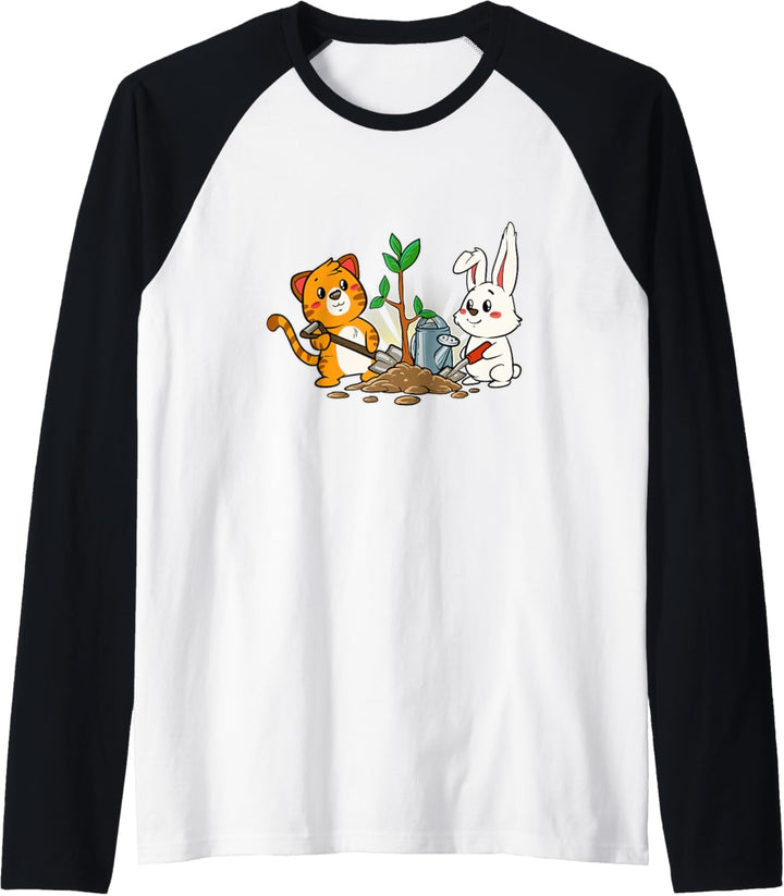 Lustiges Gärtner Kuscheltiere Garten Häschen Pflanzen Katze Raglan