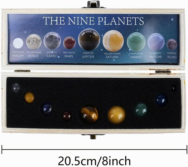 9 Planeten Solardekor Trommelkristall-Edelsteinkugel-Set, himmlische Schreibtischdekoration und krea