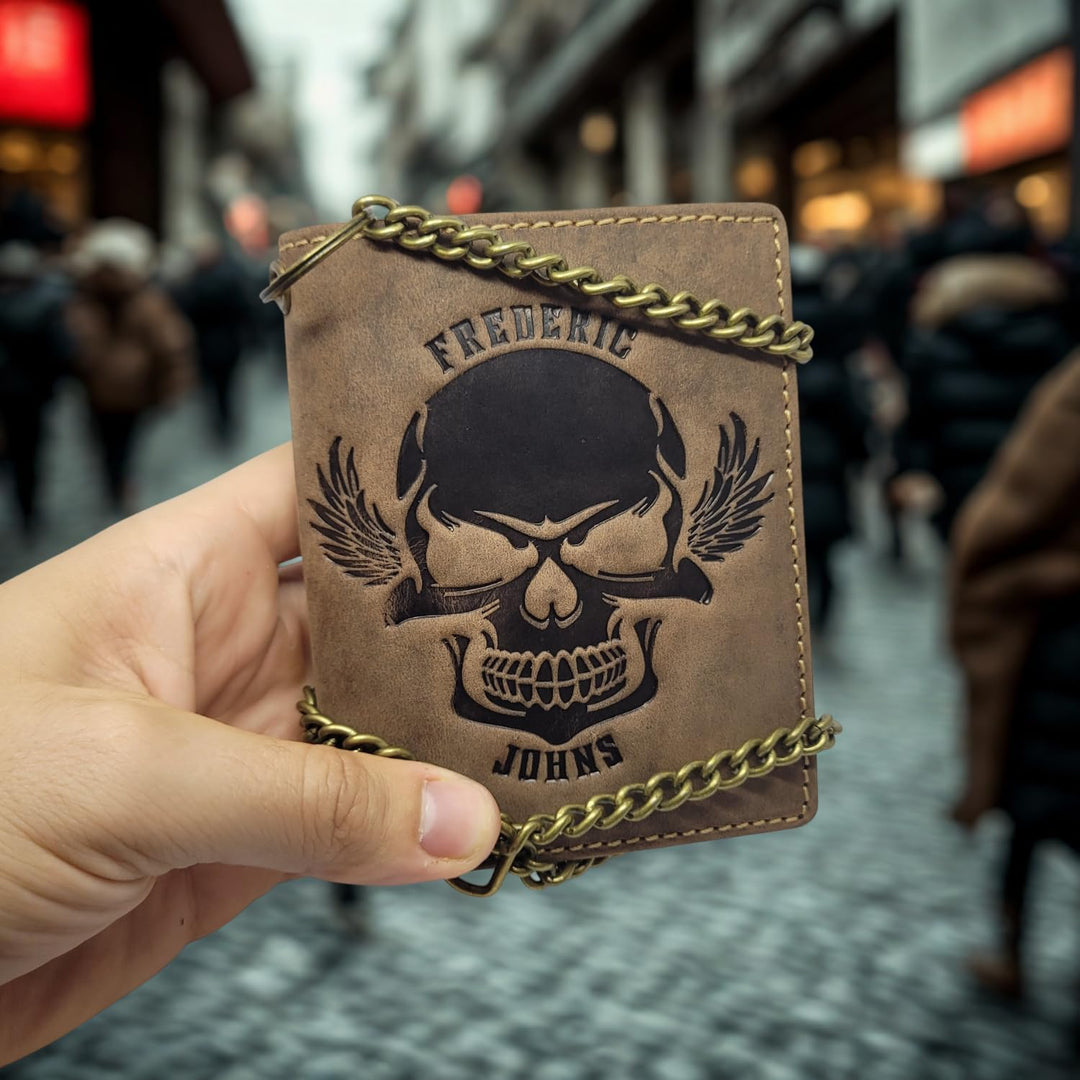 Frédéric Johns Toten Kopf Geldbörse aus echtem Rindsleder - Toten Kopf - Skull - Toten Kopf borse -