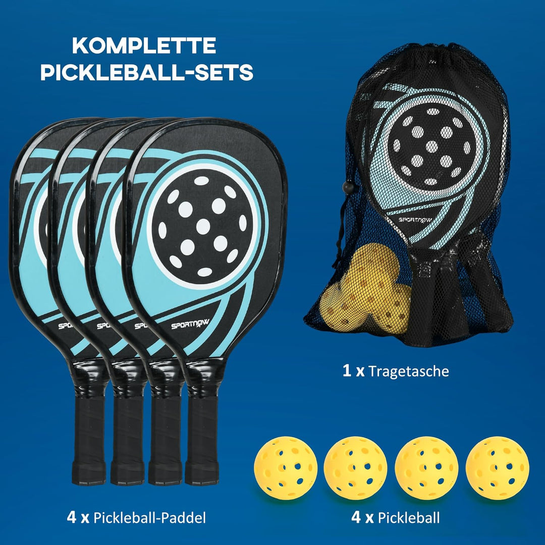 SPORTNOW Pickleball Paddles Set Schläger Set mit 4 Schlägern, 4 Bällen, Ergonomisch Griff Tasche, Pa