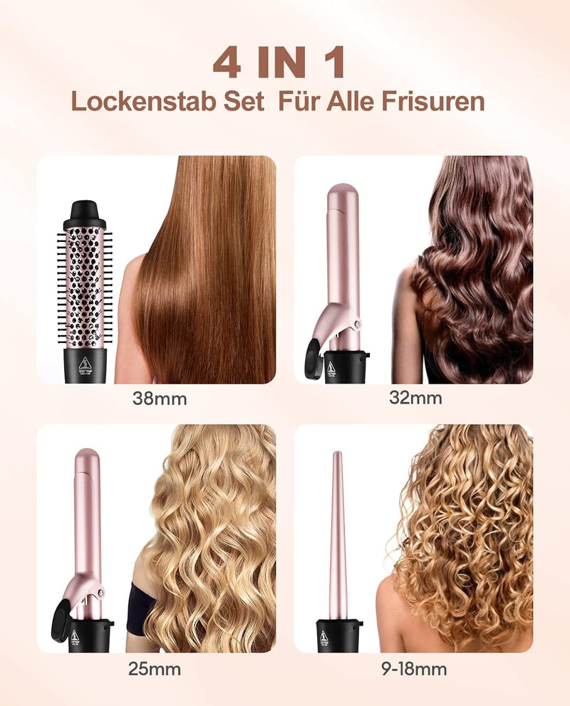 CkeyiN Lockenstab Set 4 in 1 Multifunktions Austauschbare Keramikbeschichtung Curling Iron Lockenwic