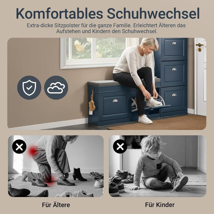 SoBuy Schuhbank mit Sitzfläche Sitzbank mit Stauraum und 2 Klappen, schmaler Schuhschrank mit Sitzba
