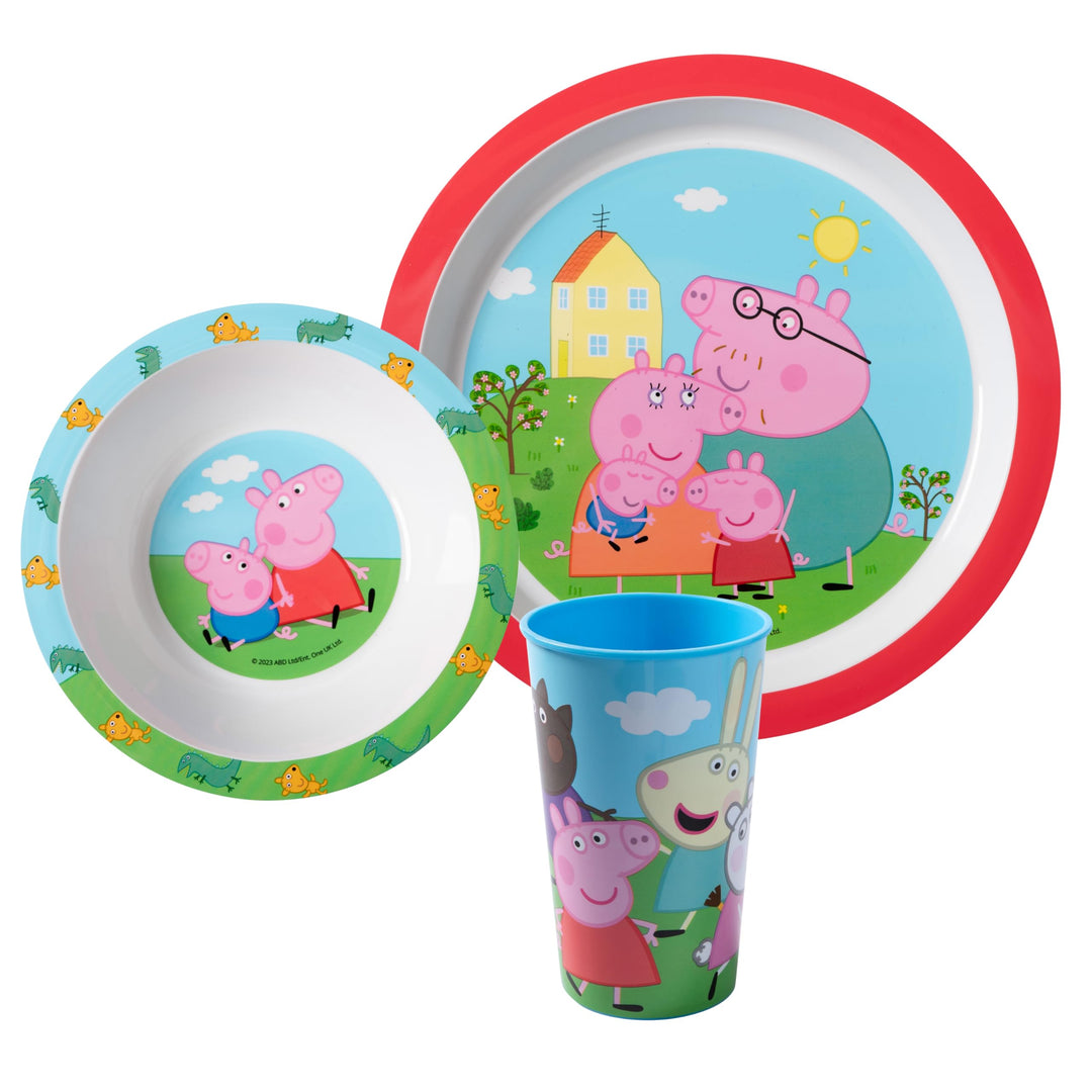 Peppa Wutz Kindergeschirr Set 3-teilig - Frühstücksset mit Teller, Schale und Becher - Kindergeschir