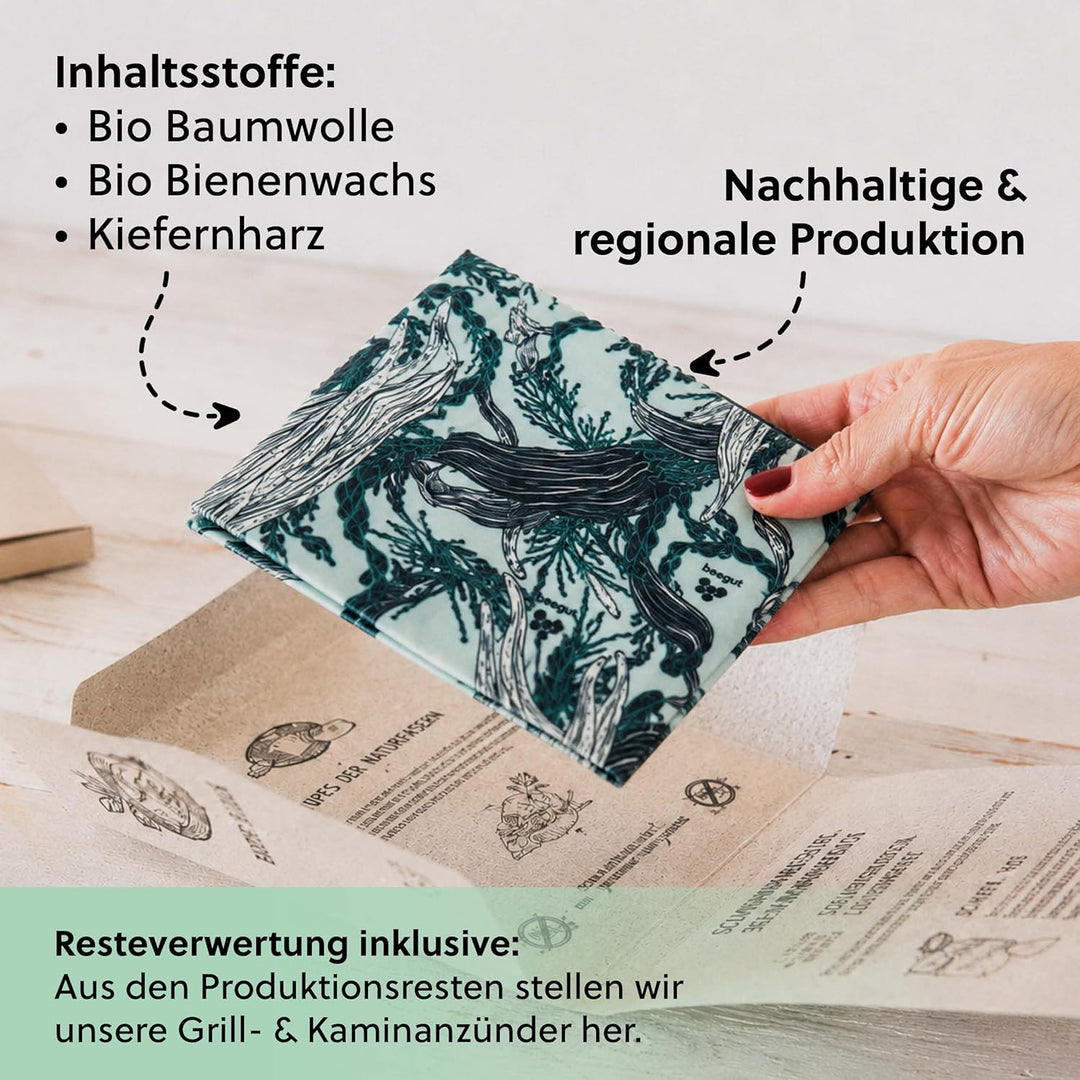 beegut Bienenwachstücher 3er Set aus Deutschland mit Bio Rohstoffen, Lebensmittel plastikfrei frisch