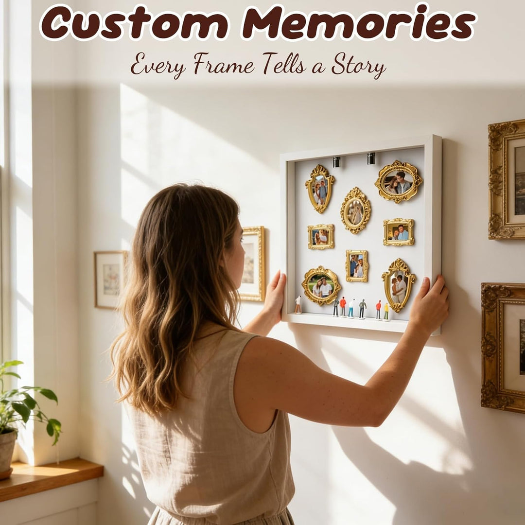 DIY Mini Museum Bilderrahmen, Mini Figuren Menschen Museum Silhouette Box mit Golden Rahmen & LED Li