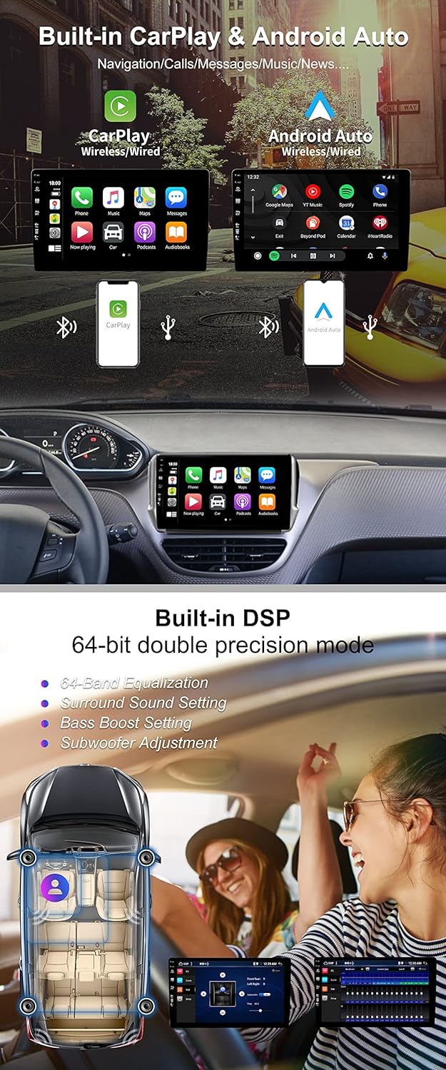 SXAUTO Android 12 IPS Autoradio für Peugeot 208/2008 (2012-2018) - Eingebaut Carplay/Android Auto/DS