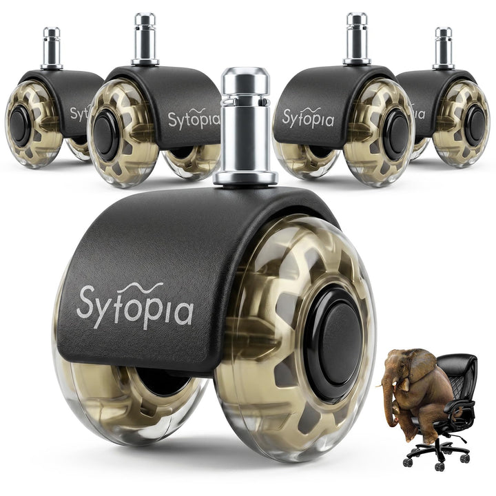 Sytopia Bürostuhl Rollen 11mm x 22 mm, 5er Set Rollen für Bürostühle, Super Leise und Weiche für Har