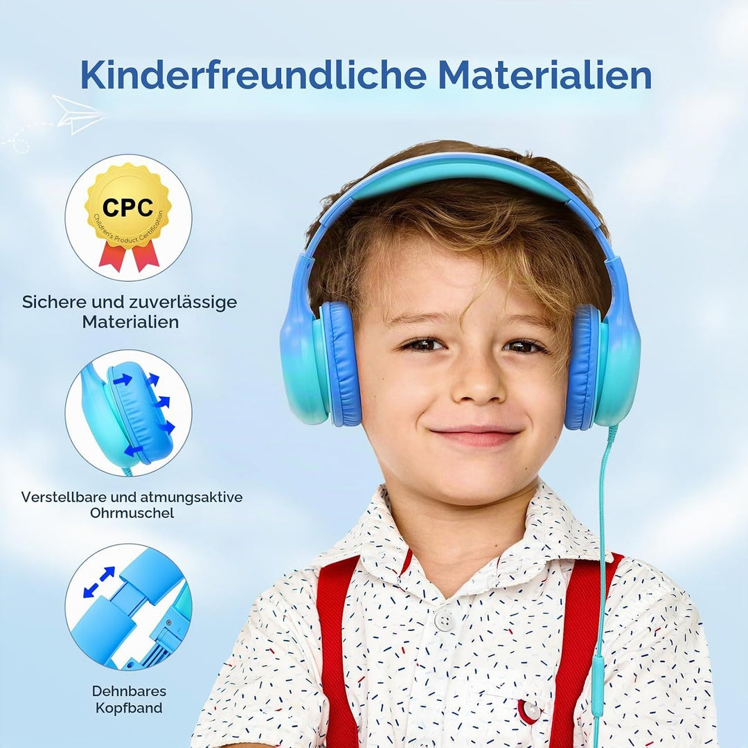 EarFun Kinder Kopfhörer, Kopfhörer Kinder USB C, 85/94dB Lautstärkenbegrenzer, HiFi Klang, faltbar,