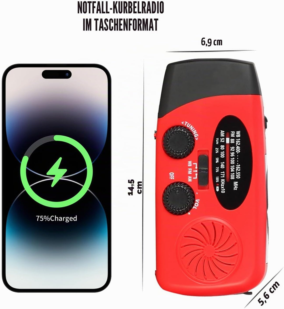 Notfallradio Kurbelradio Solarradio – Selbstbetriebenes Notfall Radio mit AM/FM-Wetterempfang, LED T