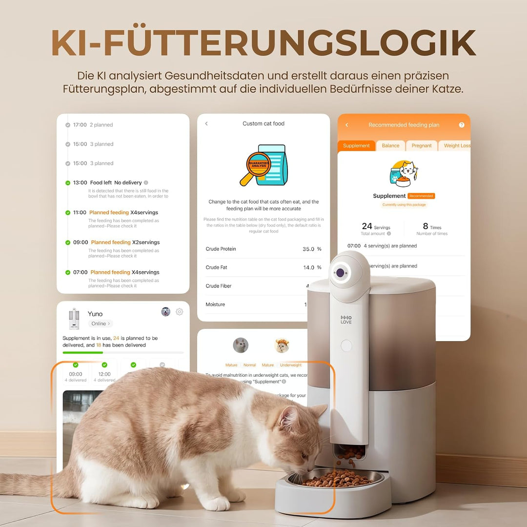 HHOGENE 5L Futterautomat Katze mit Kamera &amp; 1080P Nachtvision, automatischer Katzenfutterautomat KI-
