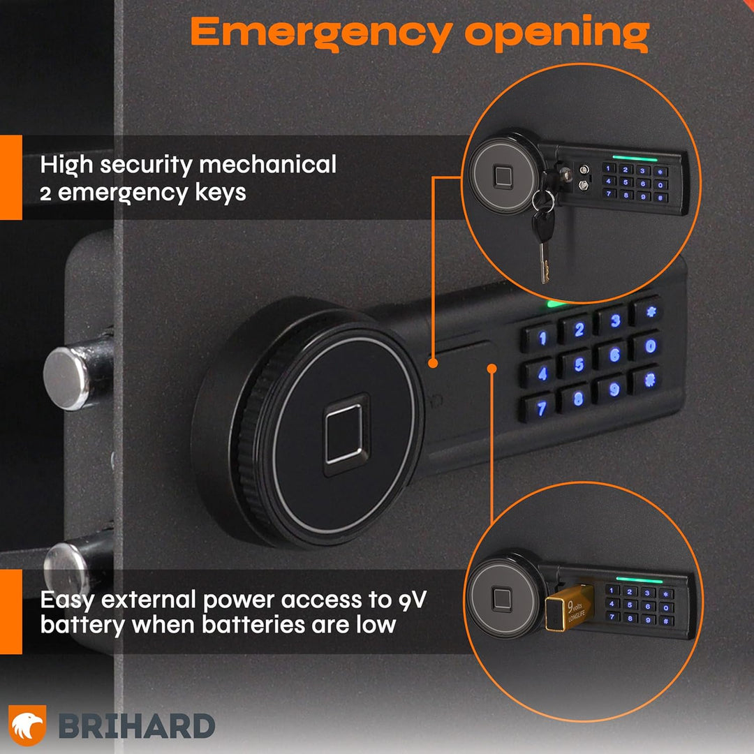 Brihard Biometrischer Safe E14602B – 2-in-1 Digitale Tastatur und Fingerabdruck – Home Tresor 25 cm