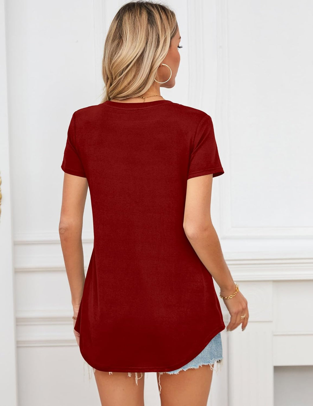 Beluring T-Shirt Damen Lässig Kurzarm/Langarm Oberteile Rundhals Longshirt M Stil A:rot, M Stil A:ro