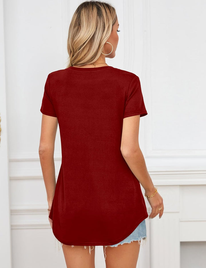 Beluring T-Shirt Damen Lässig Kurzarm/Langarm Oberteile Rundhals Longshirt M Stil A:rot, M Stil A:ro