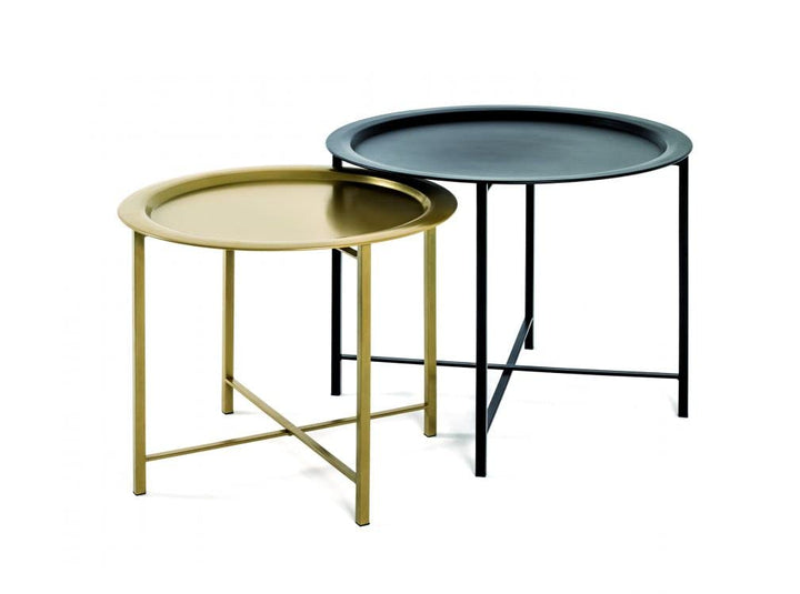 HAKU Möbel Couchtisch 2er Set, Metall, schwarz-gold, Ø 52 x H 44 cm / Ø 62 x H 49 cm, Schwarz-gold