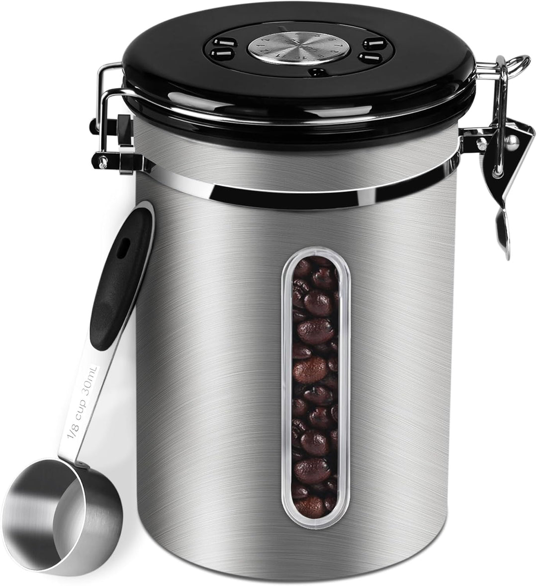 ROCKY&CHAO Kaffeedose Luftdicht aus Edelstahl 1,8L Kaffeebhnen Behälter mit Sichtfenster an der Seit